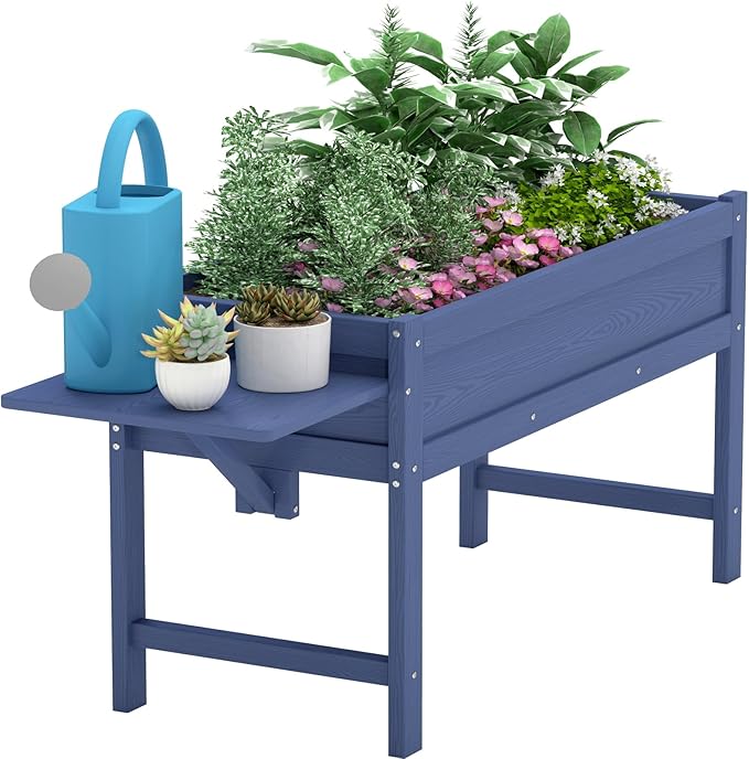 HDPE Raised Garden Bed with Legs, 49x21x27in All-Weather Heavy Duty Planter Box, Outdoor Elevated Garden Bed for Seeds, Herb, Flower, Vegetable (Navy Blue)