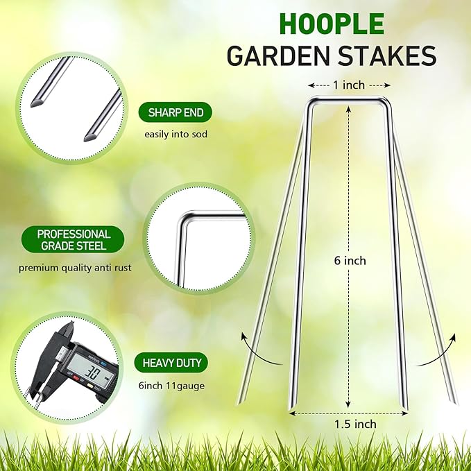 HOOPLE 200Pack 6 Inch 11 Gauge Galvanized Landscape Staples,Stakes for Outdoor Decorations, Anti-Rust Staples for Weed Barrier Fabric, U-Shaped Tent Stakes (200)