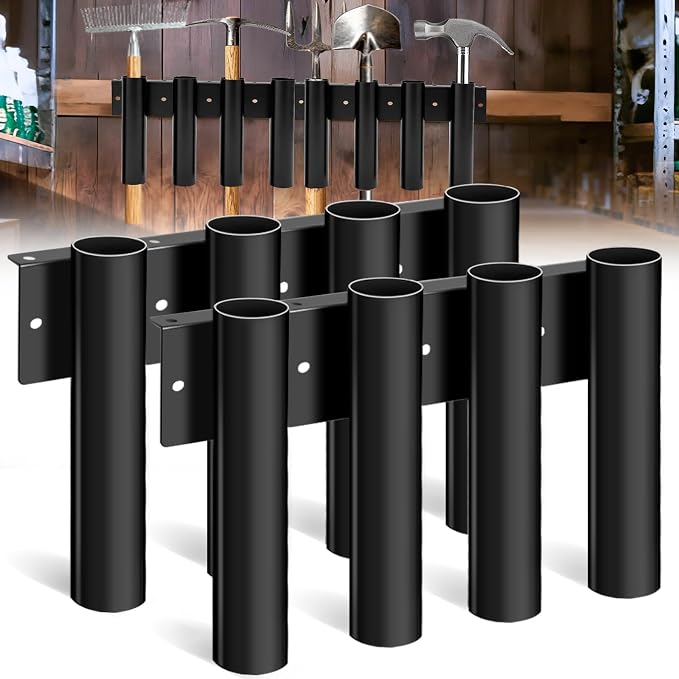 Shovel Holder for Truck, Heavy Duty 8-Hole Metal Shovel Storage Rack with Bolt-On Holes, Black Truck Box Tool Mount Rack Shovel Holder for Trimmers, Rakes, Hoes, Landscape Hand Tools Bed Mount
