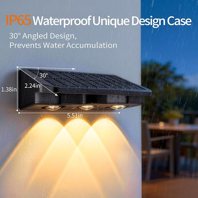 Solar Fence Lights Outdoor 8 Pack, Warm White & RGB Color Changing Fence Lights Solar Powered with Brighter LED Focus Lens, IP65 Waterproof Fence Lights Solar for Wall Deck Patio Porch Step Pool