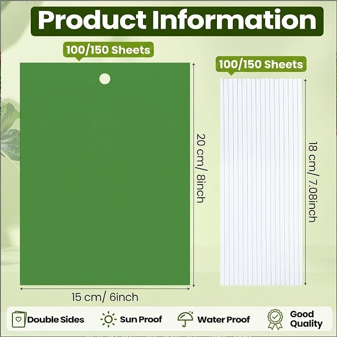 Qualirey 150 Pcs 6 x 8 Inch Sticky Traps for Plant Double Sided Sticky Trap for Gnats with Twist Ties Fly Traps for Fruit Insect Fungus Bugs Indoor Outdoor (Green)