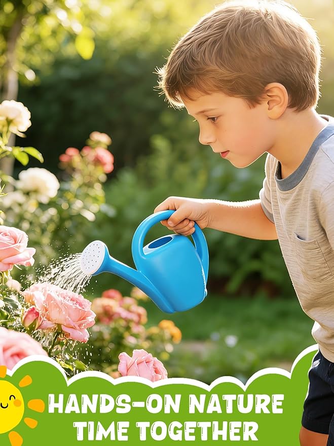 Biubee Toddler Gardening Tools Set - Sturdy Kids Watering Can Toy, Child Gardening Set with Metal Shovel Hand Rake Kids Gloves, Garden Toys for Baby Outdoor Beach Sand Toy Gift, Blue