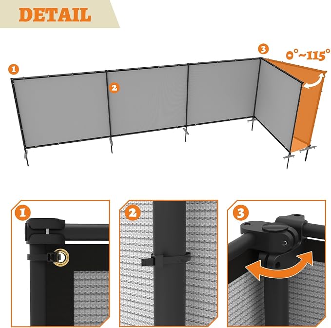 Privacy Fence Screen 5'x56' Outdoor Fencing Sets with Iron Poles Ground Spikes Dog Metal Frame Privacy Shade Cover for Garden Backyard Patio Yard Barrier Boarder Divider, Light Gray