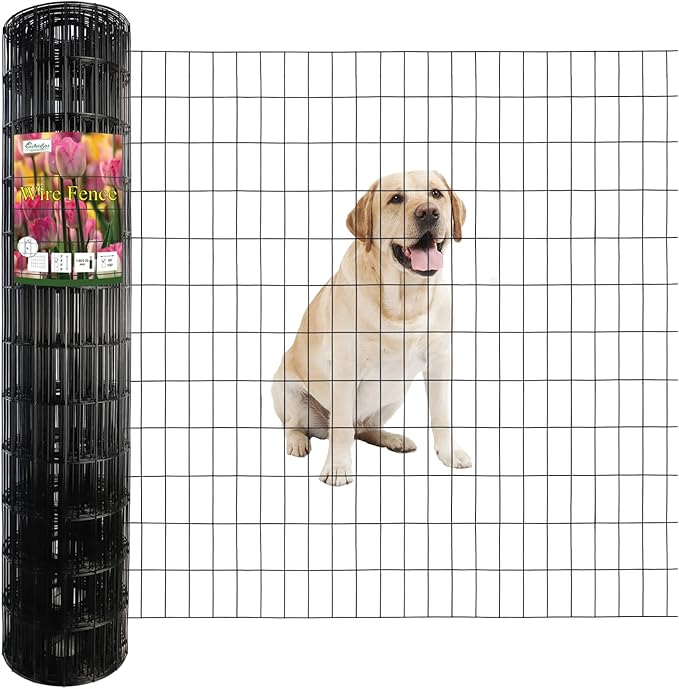 FOREHOGAR Black PVC Coated Welded Wire Fence 48 Inch x 50 Foot, 2 Inch x 4 Inch 14GA, Garden Border Fencing Roll Vinyl Coating Metal Wire Mesh Hardware Cloth for Yard Vegetable Plant Protection