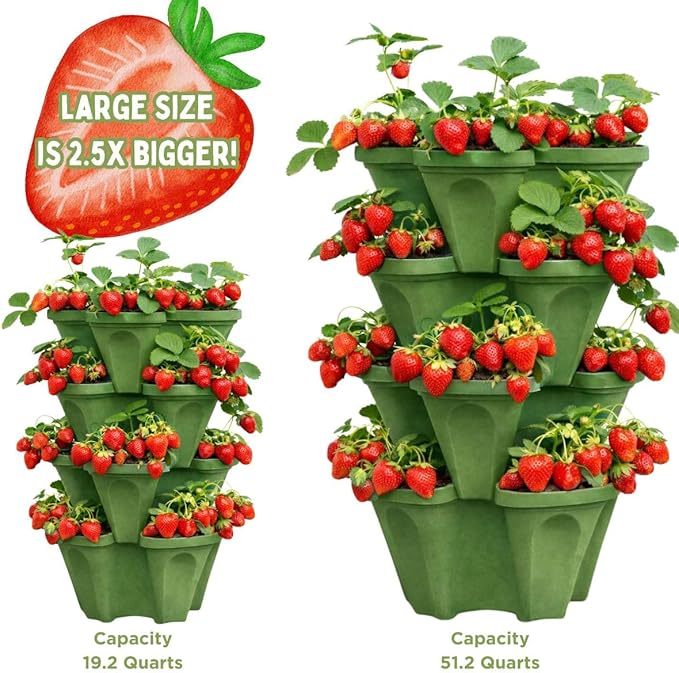 Strawberry Planter Tower, 4 Tier Stackable Vertical Planter, 16 Plant Sites, Space Saving Garden Planter, Indoor Outdoor, Made in USA (4, Sagebrush Green, Small)