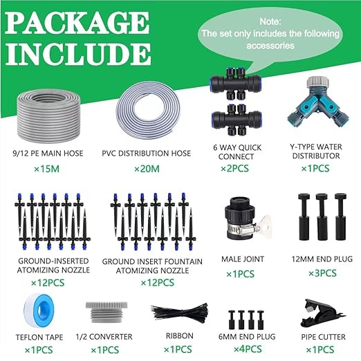 115FT Drip Irrigation Kit,Tandem atomizing Nozzle,Tandem Fan-Shaped Drip Irrigation Emitter,Quick-Connect Automatic Drip Irrigation System,Suitable for Watering Plants in Flowerpot Elevated Bed.