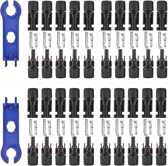 40 PCS Solar Connectors, Male/Female Waterproof IP67, MC4 1000V 30A, (20Pairs) Solar Panel Cable Connectors with 2 Spanners(10AWG)