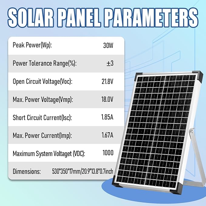 30W 12V/24V Solar Panel Kit, Monocrystalline Solar Battery Trickle Charger Maintainer +10A PWM Charge Controller + Adjustable Mount Bracket for Car, RV, Boat, Motorcycle, Off-Grid System