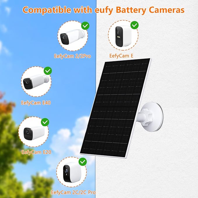 Zivif 7W Solar Panel for Eufy Camera, 5V USB/Type-C Solar Charger Compatible with EufyCam 2/2 Pro/2C/2C Pro/E20/E40/E, Adjustable Mount, Waterproof, 7.2ft Cable, 2 Pack