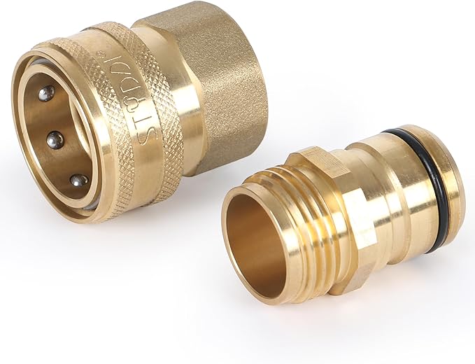 STYDDI 3/4-inch Full Flow Super Heavy Duty Hose Quick Connect Fittings, Lead-free Brass Full Port Garden Hose Quick Connector Coupler, 3/4” GHT High-Volume Hose Quick Release Adapter Set