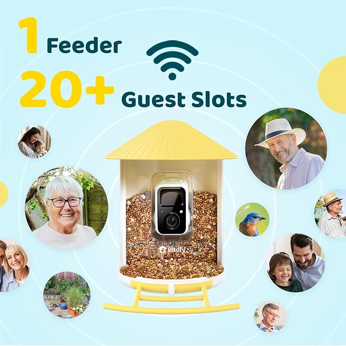 NETVUE by Birdfy Pro Smart Bird Feeder with Camera Solar Panel, Instant Arrival Alerts, Live Stream & Night Vision for Outdoors & Backyard Hummingbird, Cardinalis & Oriole Watching, Ideal Gifts,Yellow