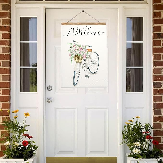 Mugod Bike Garden Flag 12.5x18" Vertical Double Sided, Watercolor Wildflowers Spring Summer Yard Garden House Flag for Outdoor Indoor Decoration