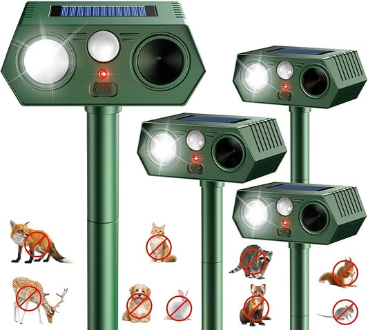 Ultrasonic Animal Repellent Outdoor witht Motion Sensor&LED Strober Ligh Cat Deterrent Outdoor Deer Repellent Device to Scare Fox Dog Raccoon Squirrel Skunk Rabbit