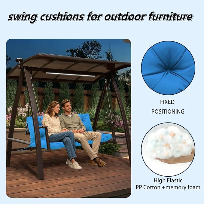 5" Thick Waterproof Porch Swing Cushion 48 x 40 in 3 Seater Replacement Outdoor Swing Cushions with Back Support Patio Swing Cushion for Outdoor Bench Furniture