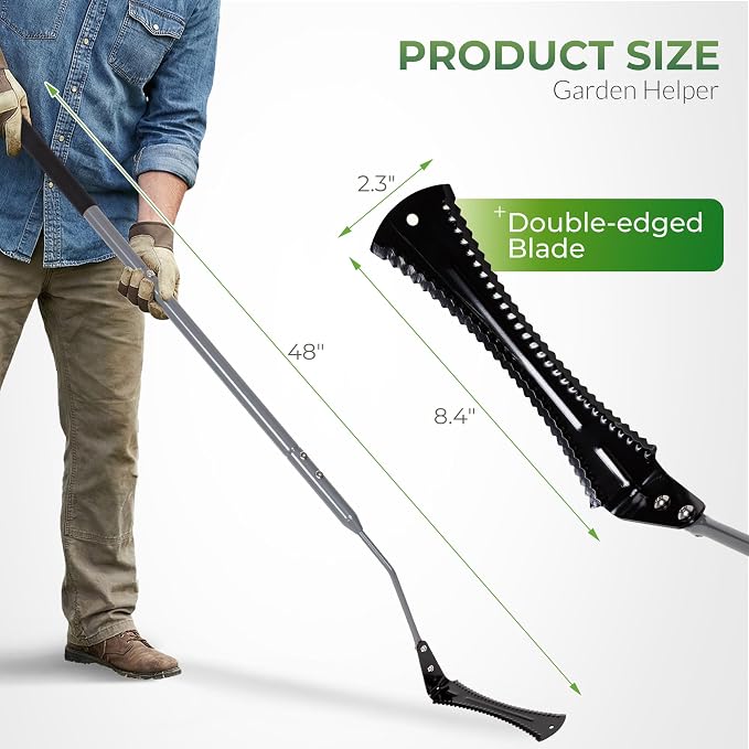 Walensee 48-Inch Grass Whip with Long Handle, Scythe with Double-Edged Serrated Steel Blade, Soft Rubber Grip, Cut Tall Grass and Overgrown Weeds in The Yard, Fields, and Ditches, Black, 1 Pack