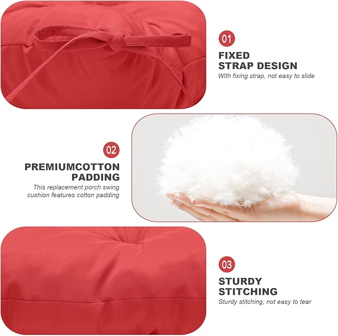 Porch Swing Cushions,Outdoor Cushions 3 Seater Replacement with Backrest, Waterproof Thickened Bench Cushion with Ties for Porch, Patio,Outdoor, Backyard and Garden (Red 40 * 40 in)
