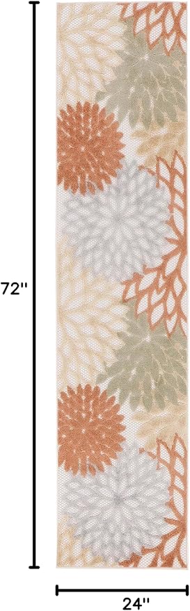 Nourison Home Aloha Indoor-Outdoor Ivory Multicolor 2' x 6' Area Rug, Easy Cleaning, Non Shedding, Bed Room, Living Room, Dining Room, Backyard, Deck, Patio (2x6)