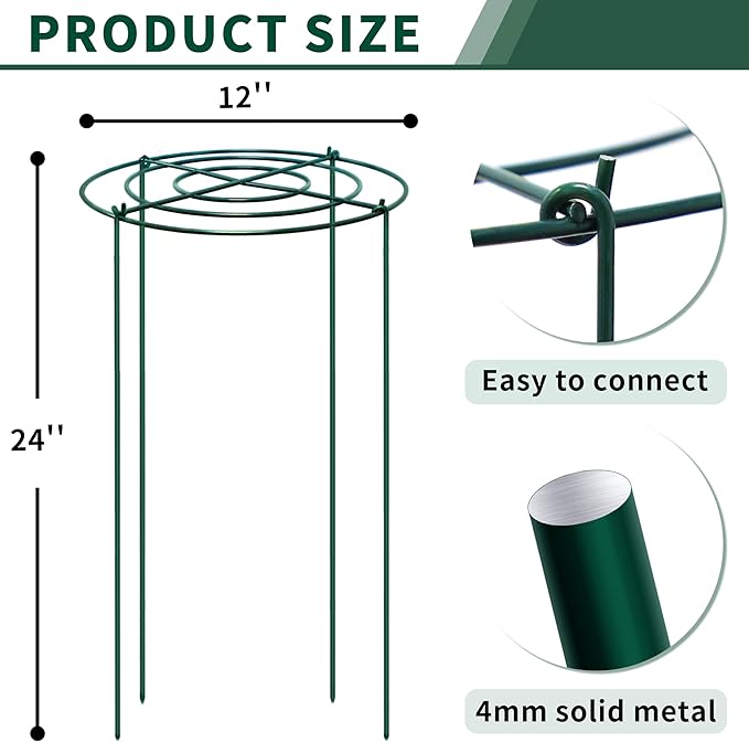 SYITCUN 8pack Peony Cages and Supports, 12 x 24 Inch Four Legs Peony Cage, Heavy-Duty Peonies Support Cages, Peony Ring for Roses, Hydrangeas, Sage, Peonies, Cucumbers, Tomato