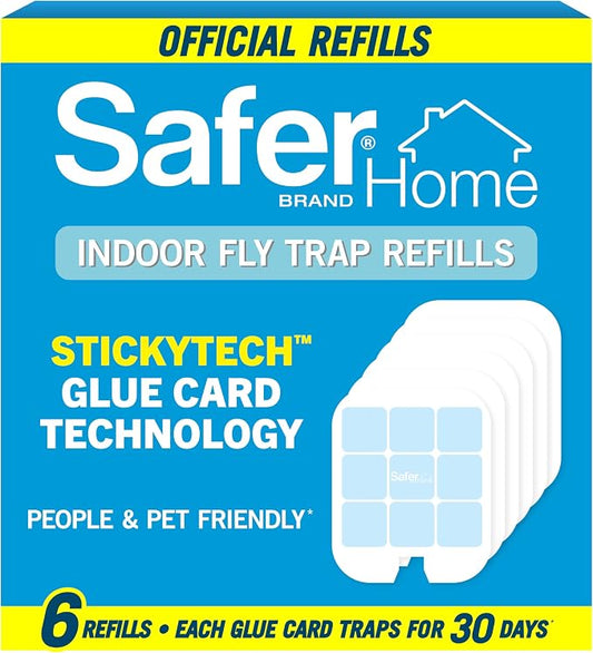 Safer Home Flying Insect Trap Refills, Plug-in Fruit Fly Trap for Indoors | Flying Insect, Moth, & Gnat Trap, Fruit Fly Killer, Fly Catcher, 24/7 Catch, Chemical-Free, 6 Glue Cards, SH506