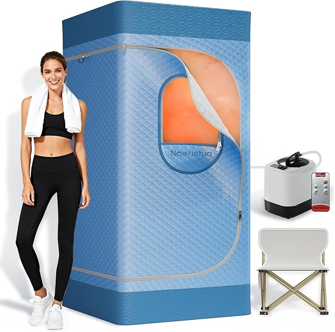 Portable Sauna for Home with 3L 1200W Steamer, Big Folding Chair, 99 Mins Timer, 9 Levels, Pernoanl Steam Sauna Tent Dual YKK Zippers for Home Spa Detoxification, 32' x32' x 71', Light Blue