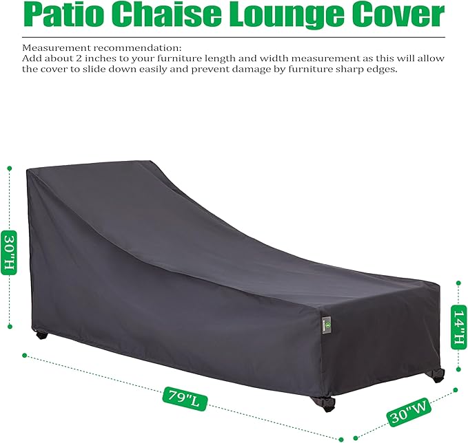 F&J Outdoors Patio Chaise Lounge Covers Waterproof UV Resistant Light Weight Outdoor Lounge Chair Covers 79"Lx30"Wx30"H, Grey, 2-Pack