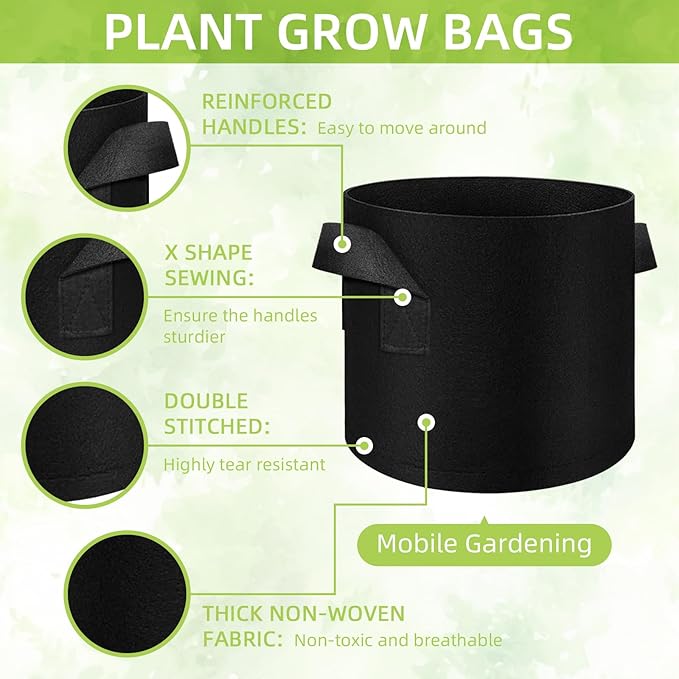 40-Pack 10 Gallon Grow Bag, Non-Woven Fabric Pots with Handles, Garden Planting Bag for Potatoes, Carrots, Tomatoes and Other Vegetables, Fruits