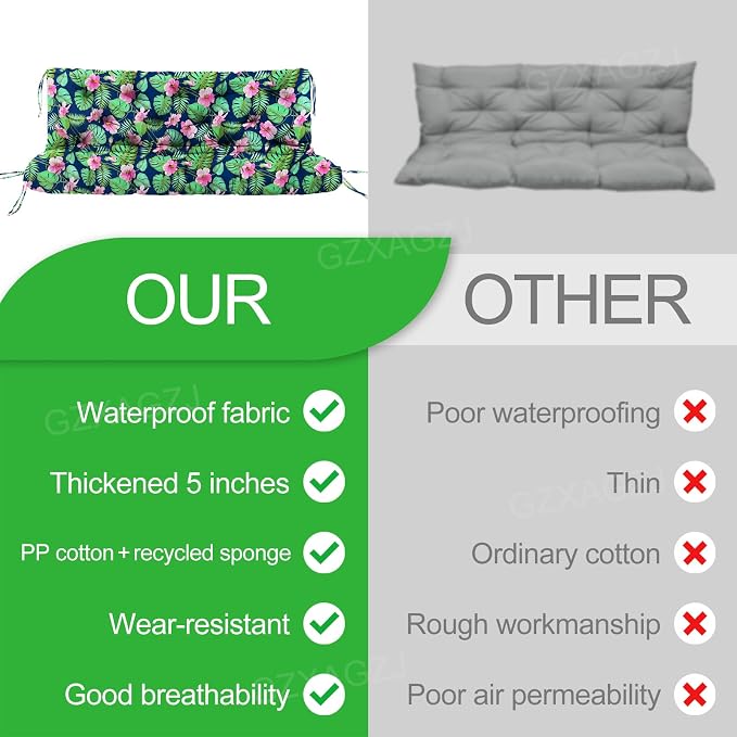 Porch Swing Cushions 70x40 inch Waterproof Outdoor Swing Cushions with Backrest and Ties Thicken 5" Swing Cushion for Outdoor Furniture Garden Lawn Patio Backyard (Rainforest Pattern)