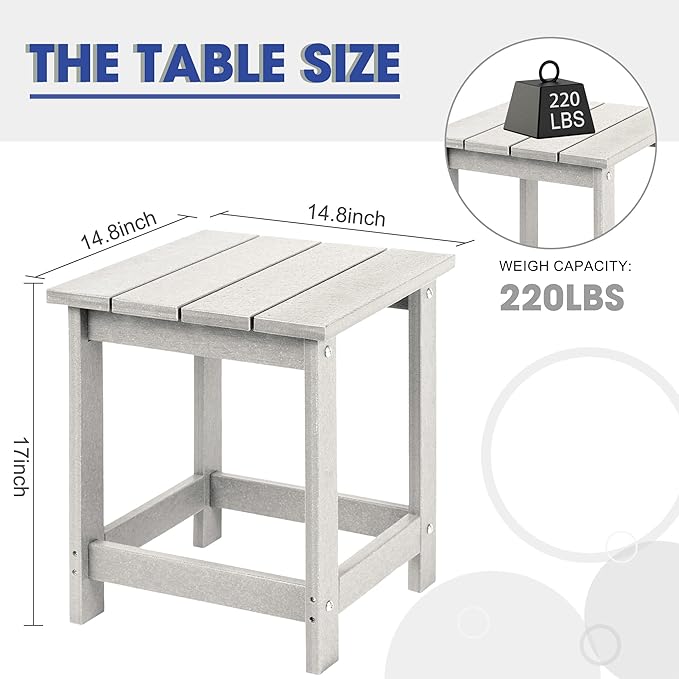 LZRS Square Patio Side Table, Heavy Duty HDPE Outdoor End Table with Wood Texture, Weatherproof Composite Table for Adirondack Chairs, Deck, Pool, Indoor/Outdoor, No Peeling or Cracking(Sand)