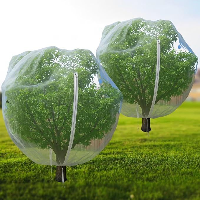 2Pack 13 x 13 FT Large Fruit Tree Netting Bags with Zippers and Drawstrings on Both Sides, Bird Netting for Apple Trees, Garden Netting Cover to Protect Plants from Pests, Deer, and Birds