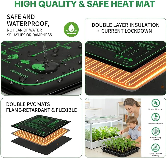 Self-Watering Seed Starter Tray with Grow Light and Heat Mat,Seed Starter Kit,Humidity Domes,Auto Timer,Flexible Brightness Seedling Starter Trays for Indoor Greenhouse Gardening Seed Germinator