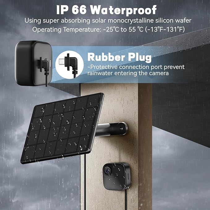 6W Solar Panel for Blink Camera,Security Camera Solar Panel Compatible with Blink Outdoor 2K+,4th/3rd/XT3,XT2/XT, Waterproof Rubber Plug, 360° Adjustable Mount,10Ft Outdoor Power Cable(2 Pack)