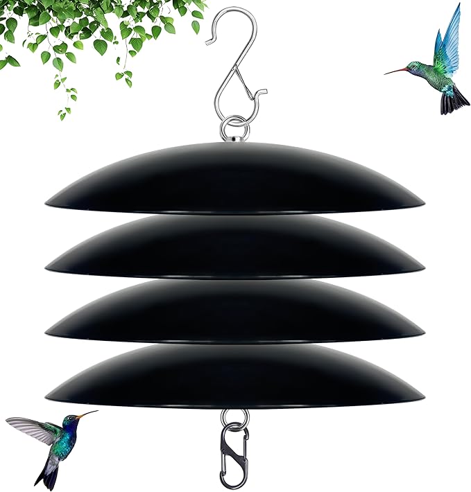 10-Inch Mini Hummingbird Feeder Rain Guard,Bird Feeder Dome Guard,Squirrel Baffle for Hanging Feeder in the Outdoors (Black), 4 Pack