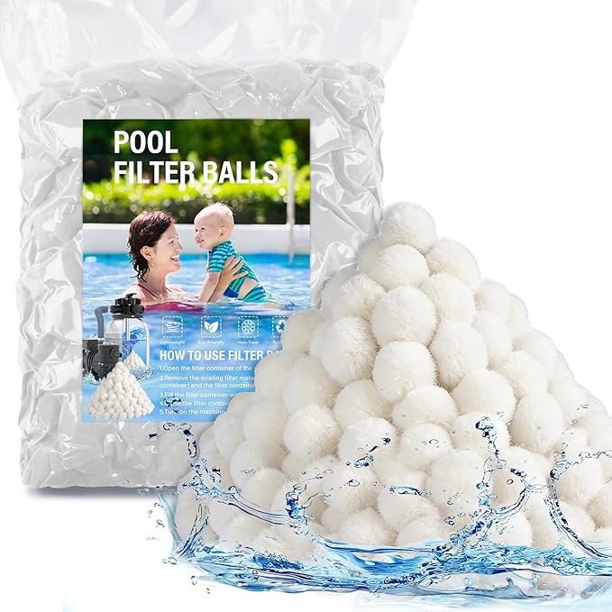 4 lbs Pool Filter Balls for Filter Pump, Upgraded High-Density Reusable Fiber Media Replace 150 lbs Filter Sand, Long-Lasting Filtration for Above Ground Swimming Pool, Aquarium & Pond