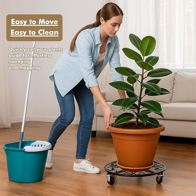 6 Pack Plant Caddy with Wheels 16 Inch Rolling Plant Stand for Large Plants Heavy Duty Plant Rollers Metal Plant Dolly Rustproof Planter Stand Wrought Iron Plant Stands Flower Cart Indoor Outdoor