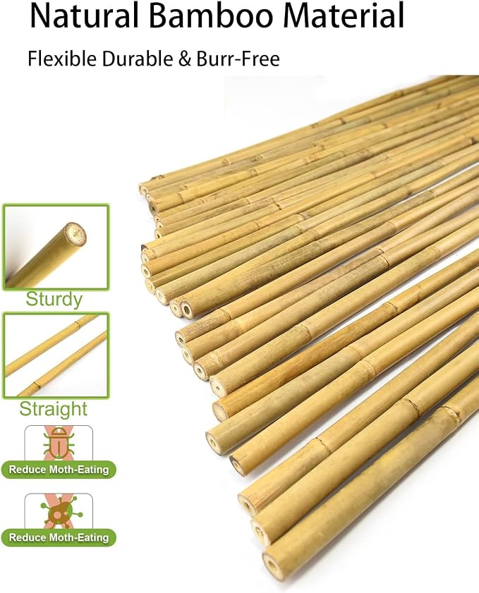 30 Pcs Natural Bamboo Plant Stakes - 16" Garden Sticks with Plant Ties for Plant Support, Tomatoes, Vegetables & Indoor Potted Plants