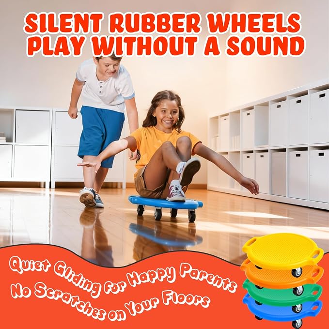 Soulchen Manual Sports Scooter Board with Handles, Sitting Scooter Board with Universal Wheels for Home Gym Indoor Outdoor Activities Play Equipment