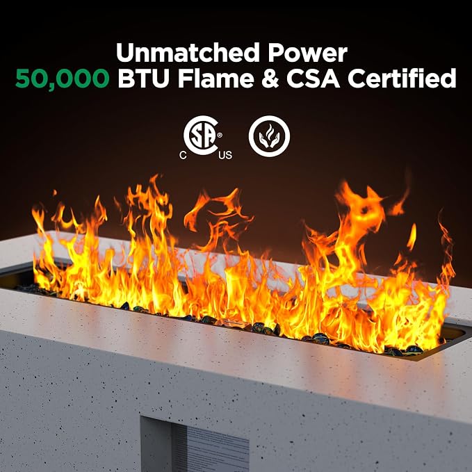 Ciays 43Inch Propane Fire Pit, 50000 BTU Outdoor Gas Fire Pit Table with CSA Certification, Glass Rocks, Rectangular Heater for Patio, Backyard, Deck, Balcony, with Waterproof Cover & Adjustable Legs