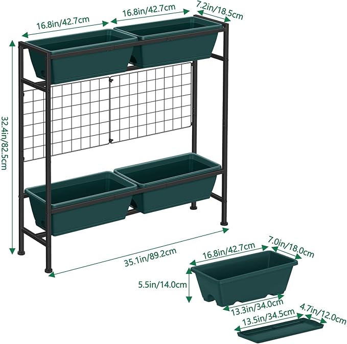 ETELI Vertical Raised Garden Beds 32.4" Tall Planter Raised Beds Boxes Outdoor Herb Garden Planter with Metal Fences Legs for Small Climbing Plant Gardening Vegetables Patio Balcony Porch, Green
