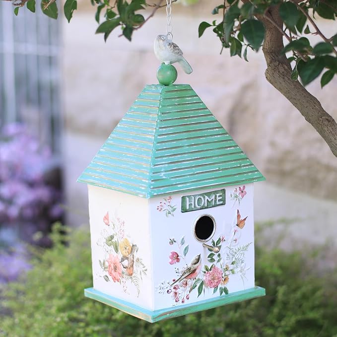 Vintage Hanging Birdhouses for Outdoors Metal Bird Houses for Outside Unique Bird Nest for Bluebird Wren Chickadee Sparrow Bird Nest Box for Garden Patio
