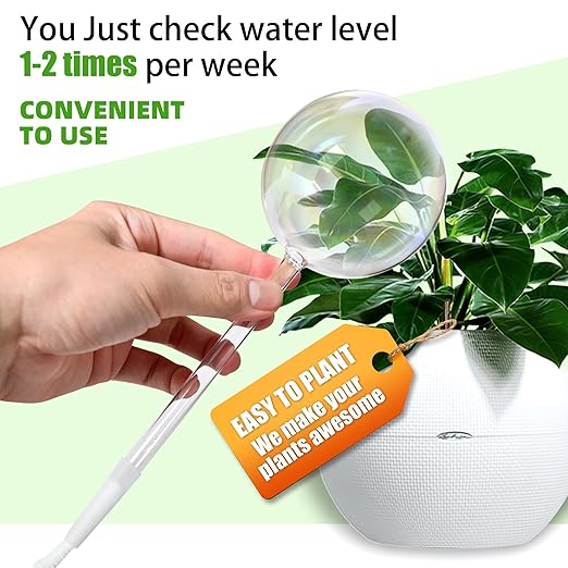 6.5oz Self Watering Globes (4 Pack),Medium Glass Plant Water Bulbs for Indoor Plants, Automatic Drip Irrigation,Light Iridescent Watering Stakes for Vacation & Daily Use (Slow-Release Hydration)