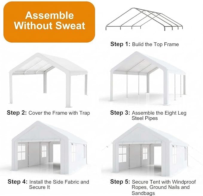 12x20 ft Heavy Duty Carport, Portable Garage Canopy with Reinforced Steel Frame, Roll-Up Mesh Windows & Doors, All-Season Car Shelter for Truck, Boat, RV, Outdoor Storage