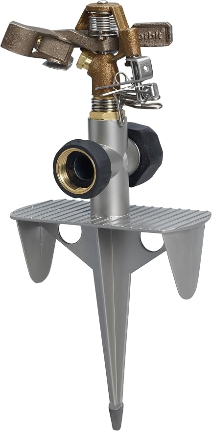 Orbit Lawn Sprinkler 56946 | Heavy‑Duty Brass Impact Head | Adjustable 360° Coverage | Up to 90 ft Diameter | Zinc Spike Base | Durable Outdoor Watering