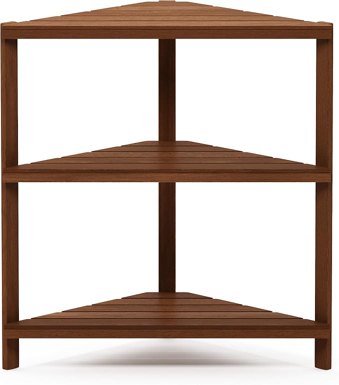 Furinno FG18445 Tioman Hardwood Patio Furniture Corner Shelf in Teak Oil, Natural