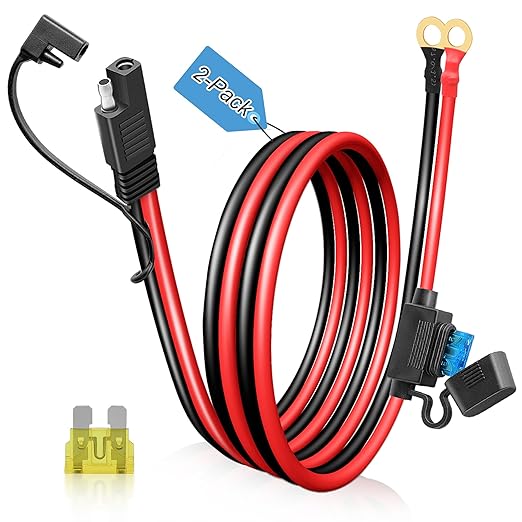 SAE to O Ring Connector 2FT 14AWG, SAE Battery Quick Connect Plug Waterproof Extension Cable for Solar Panel, Street & Road Glide Motorcycle Charging Port Upgrade, RV, Solar Generator Battery Charger