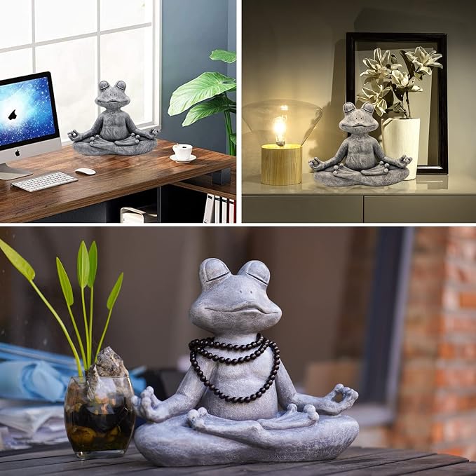 Goodeco Meditating Yoga Frog Statue - 12.5" Lx10 H for Home, Garden & Gifts | Zen garden decor, gifts for women/mom, weather-resistant resin for durability, suitable for indoor & outdoor display