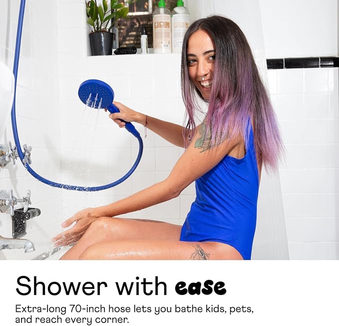 Sproos! Handheld Shower Head, High Pressure, 3 Spray Functions Plus Pause, Extra Long 70 Inch Hose, Silicone Nozzles, 7 Colors (Vitamin C)