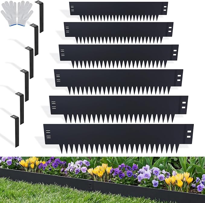 Steel Landscape Edging 6 Pack 8" H x 40" L, Heavy Duty Flexible Galvanized Metal Garden Border Strips, No Dig Lawn Edge with 6 Anchoring Pins, for Flower Bed, Yard, Pathway Divider(20 FT Total)