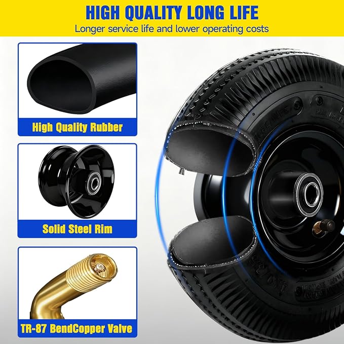 4.10/3.50-4 Pneumatic Wheel, 10 Inch Pneumatic Tires and Wheels Replacement with 5/8'' Bearings, 2.2" Offset Hub for Garden Cart, Hand Truck, Lawn Cart, Dolly, Mower (2 PACK)