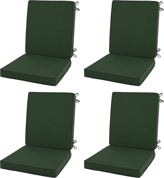 Outdoor Chair Cushions, Water-Resistant & Fade-Resistant, Patio Furniture Lawn Dining Chair Seat Replacement with Mid Back, Ties Zipper, Removable Cover, 18 x 16.5 Inch, Set of 4, Olive Green