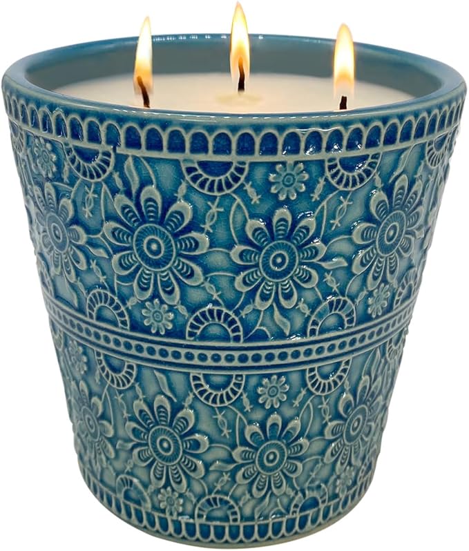 Delicate Porcelain Scented Candle, Natural Eucalyptus & Peppermint Essential Oils and Natural Soy Wax Aromatherapy Candle, Non-Toxic Smokeless Candle for Indoor, Patio, Backyard, Outdoor, Camping